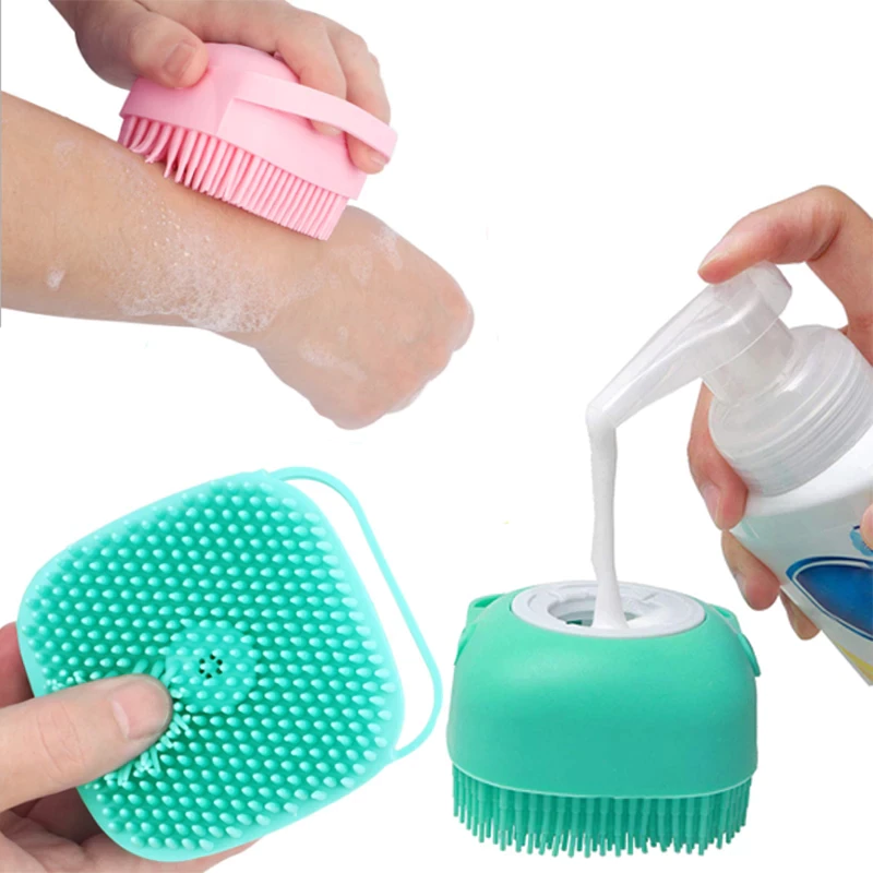 Esponja de Silicone P/ Banho Massageador Dispenser Shampoo